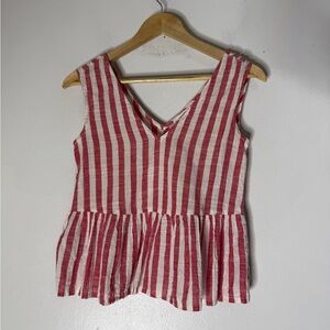 Mango Red White Stripe‎ Peplum Sleeveless Top Size XXS